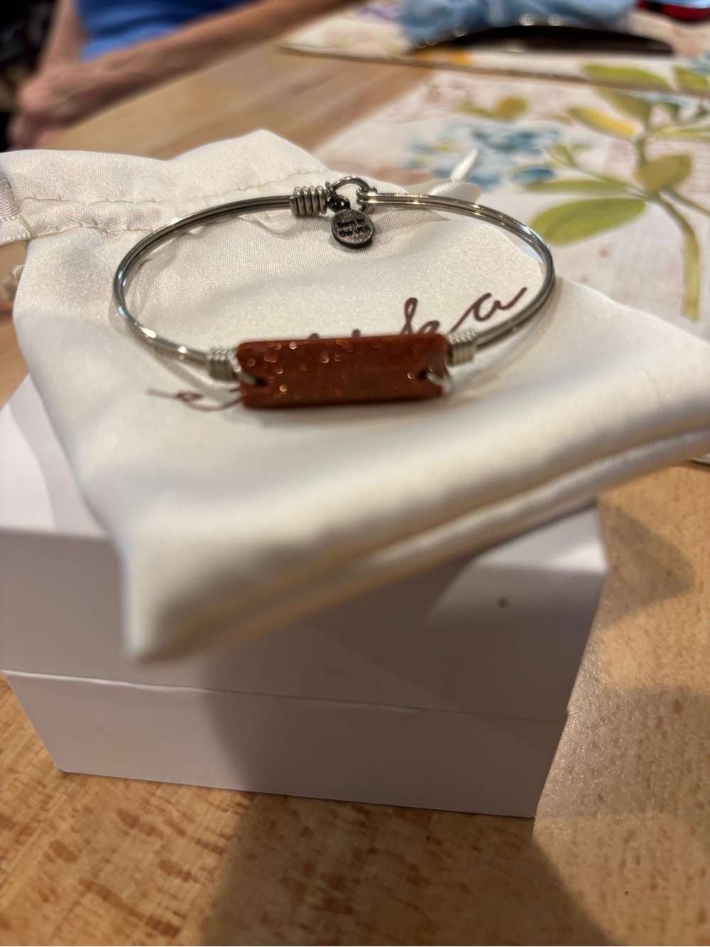 Alex and Ani Silver Bangle with Brown Sparkling Bar
